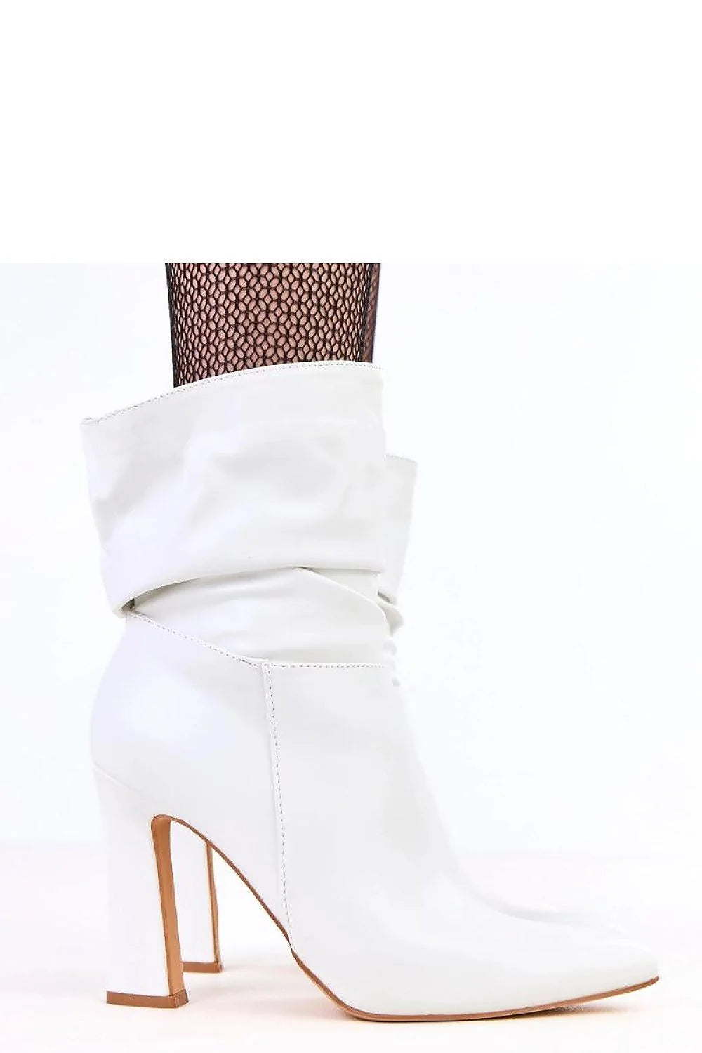bottines femme blanches similicuir bout pointu talon bloc haut tige plissée 14cm fermeture éclair semelle contrastée confortable élégantes