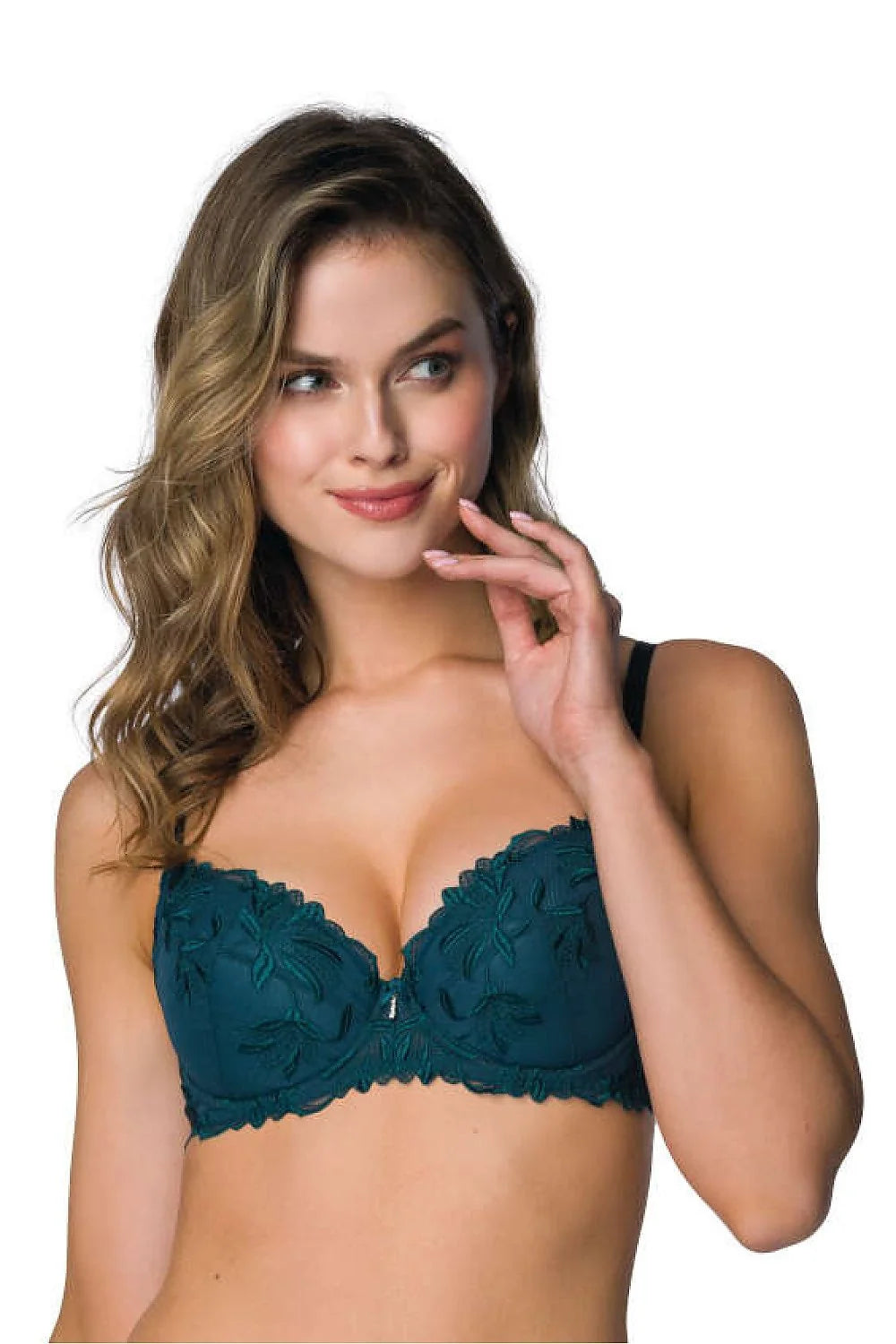 Soutien-gorge push-up vert Zephyr élégant dentelle floral tissu élasthanne ajustables maintien confort femmes