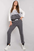 Ensemble survêtement coton élasthanne gris foncé blanc moderne décontracté sweat-shirt manches longues pantalon jogging zip col montant confortable