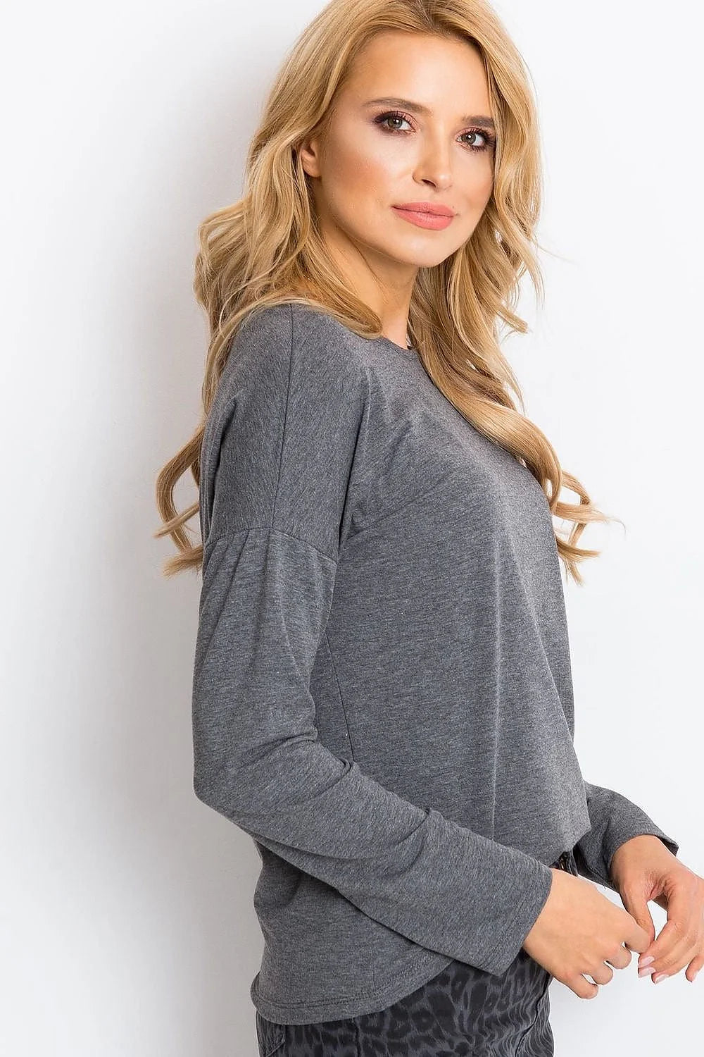Chemisier ajusté coton élasthanne taupe moderne élégant manches longues nœud central pour femme tendance