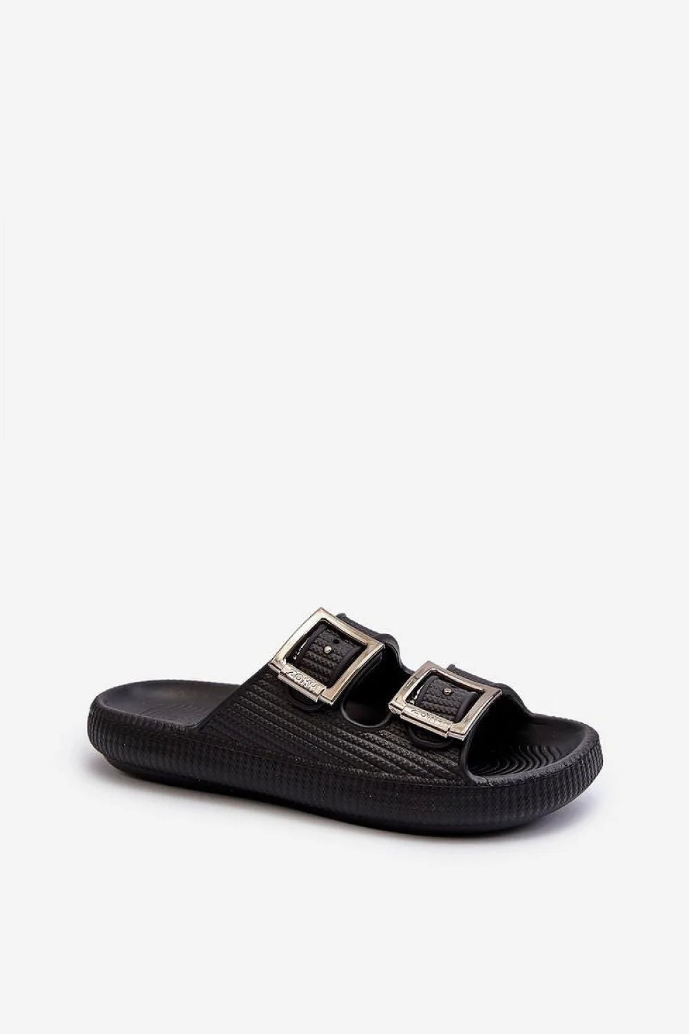 Claquettes sandales femmes style décontracté ZAXY semelle piano mousse ajustables brides métalliques noires argentées été confort