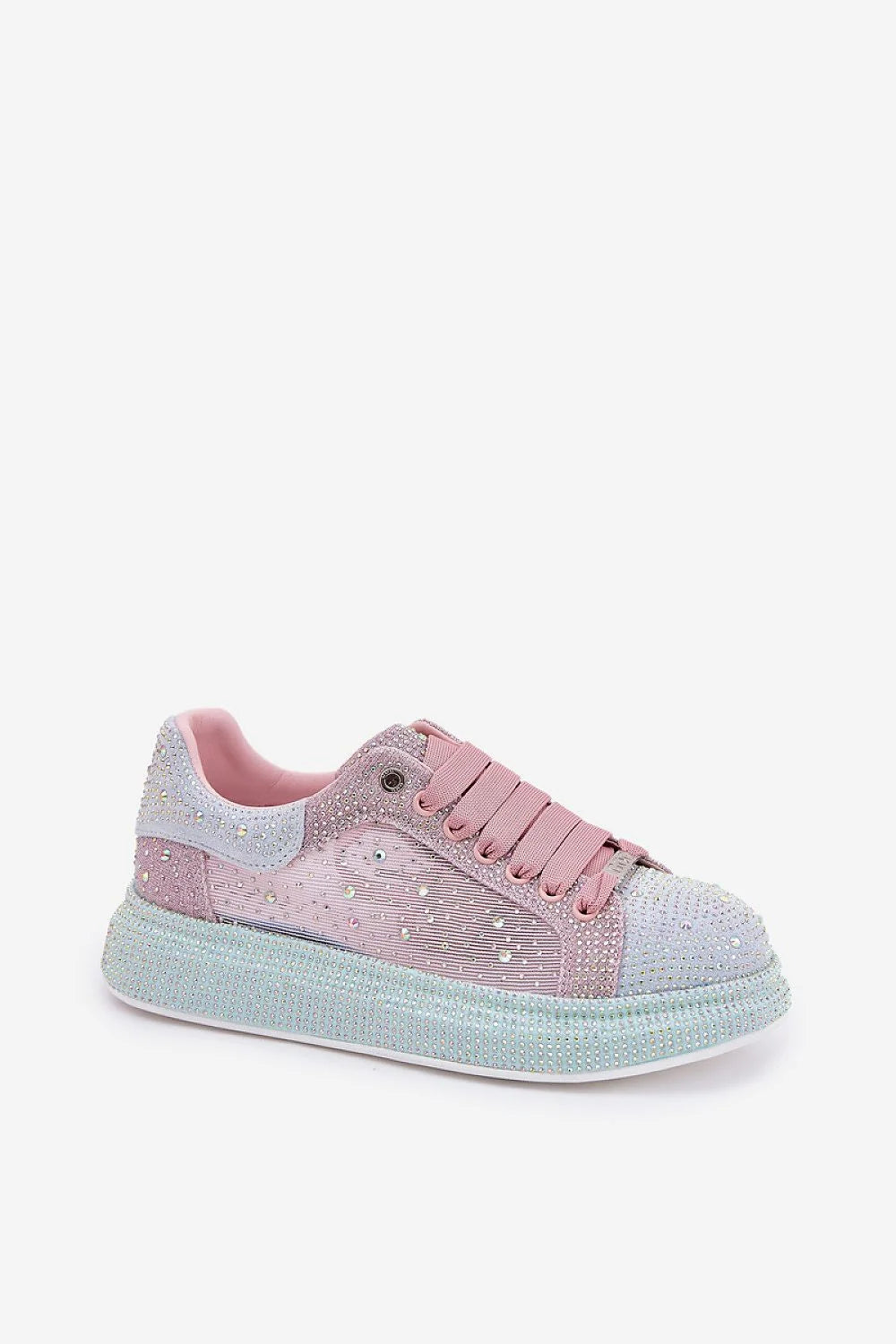 Chaussures de sport féminines GOE Step in Style cuir et textile scintillantes rose pâle crystals confortables plateforme