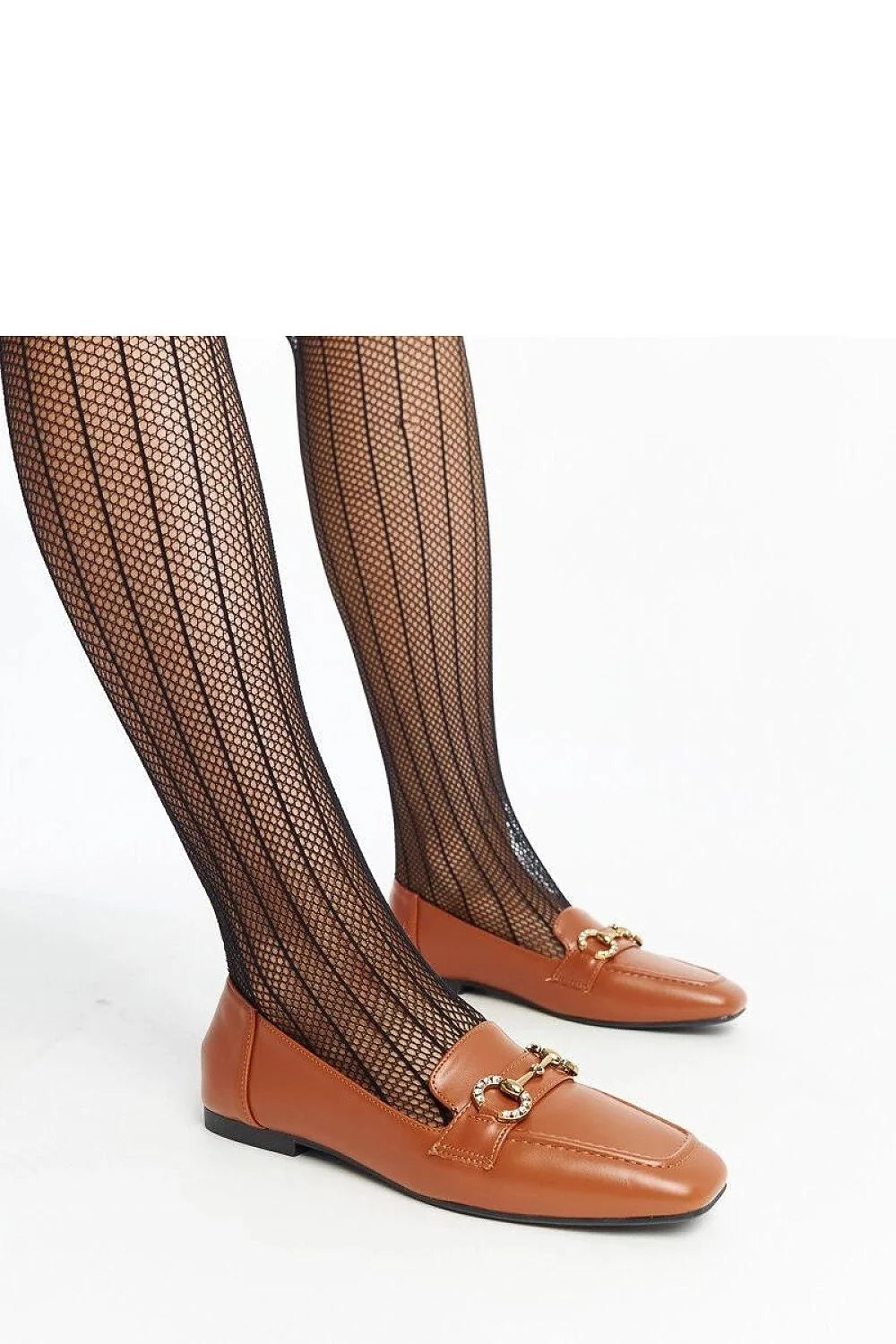 Moccasins élégants pour femme style classique carré marron cognac chaîne dorée cuir synthétique confortable occasion quotidienne ou professionnelle
