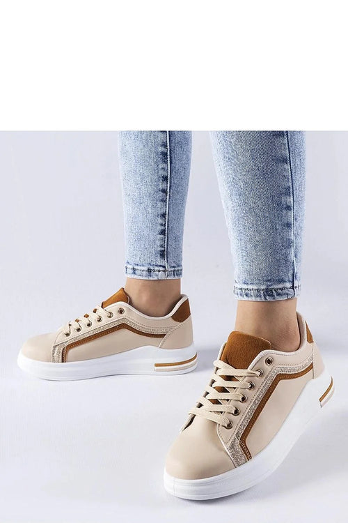 Baskets élégantes moderne femme beige marron doré cuir synthétique semelle blanche lacets coton minimaliste confortable été