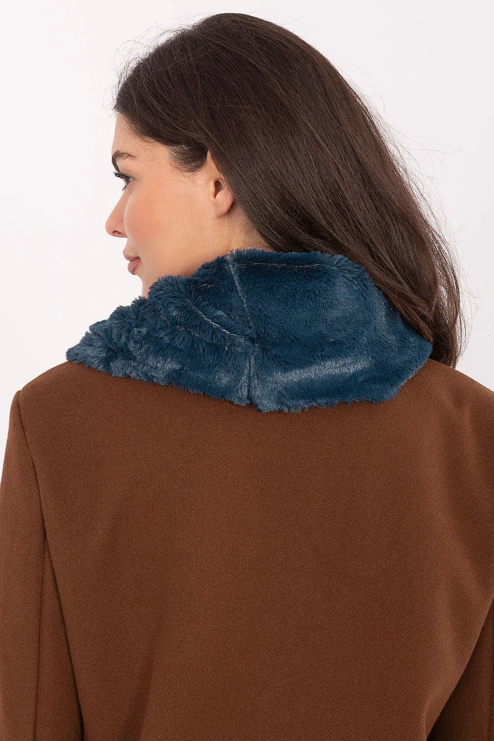 snood tour cou fausse fourrure bleu canard profond tubulaire large volumineux pelage synthétique court dense ultra doux chaud