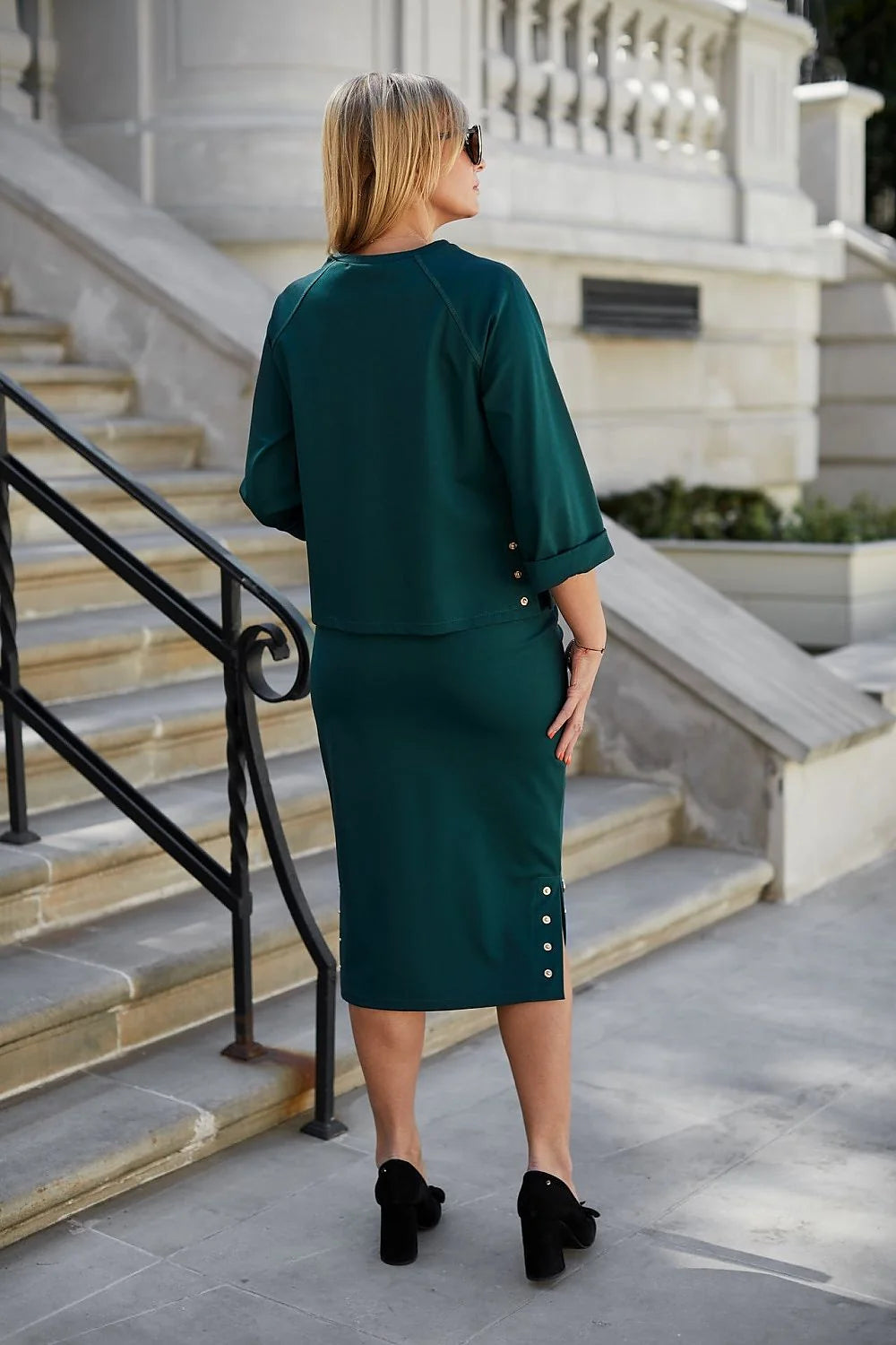 Ensemble deux pièces La Aurora pour femme, vert émeraude, matelassage, taille ajustable, style élégant, occasion formelle