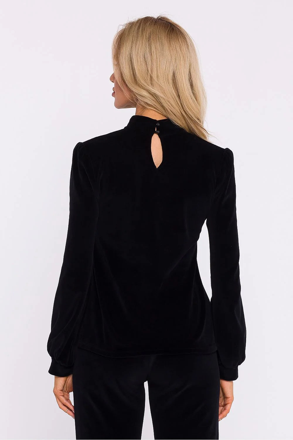 Chemisier élégant en velours maille longues manches larges col ouvert licou noir femmes occasion soirée