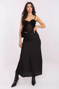 jupe longue satinée taille haute ceinture élastique sans fermeture polyester légère fluide élégante polyvalente chic soirée bureau