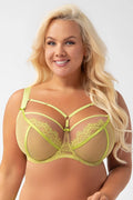 soutien gorge balconnet grande taille vert anis tulle transparent dentelle florale armatures bonnets structurés coutures verticales maintien renforcé