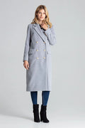 Manteau femme laine gris clair élégant double boutonnage col revers idéal hiver chic sophistiqué