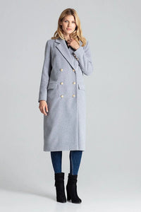 Manteau femme laine gris clair élégant double boutonnage col revers idéal hiver chic sophistiqué