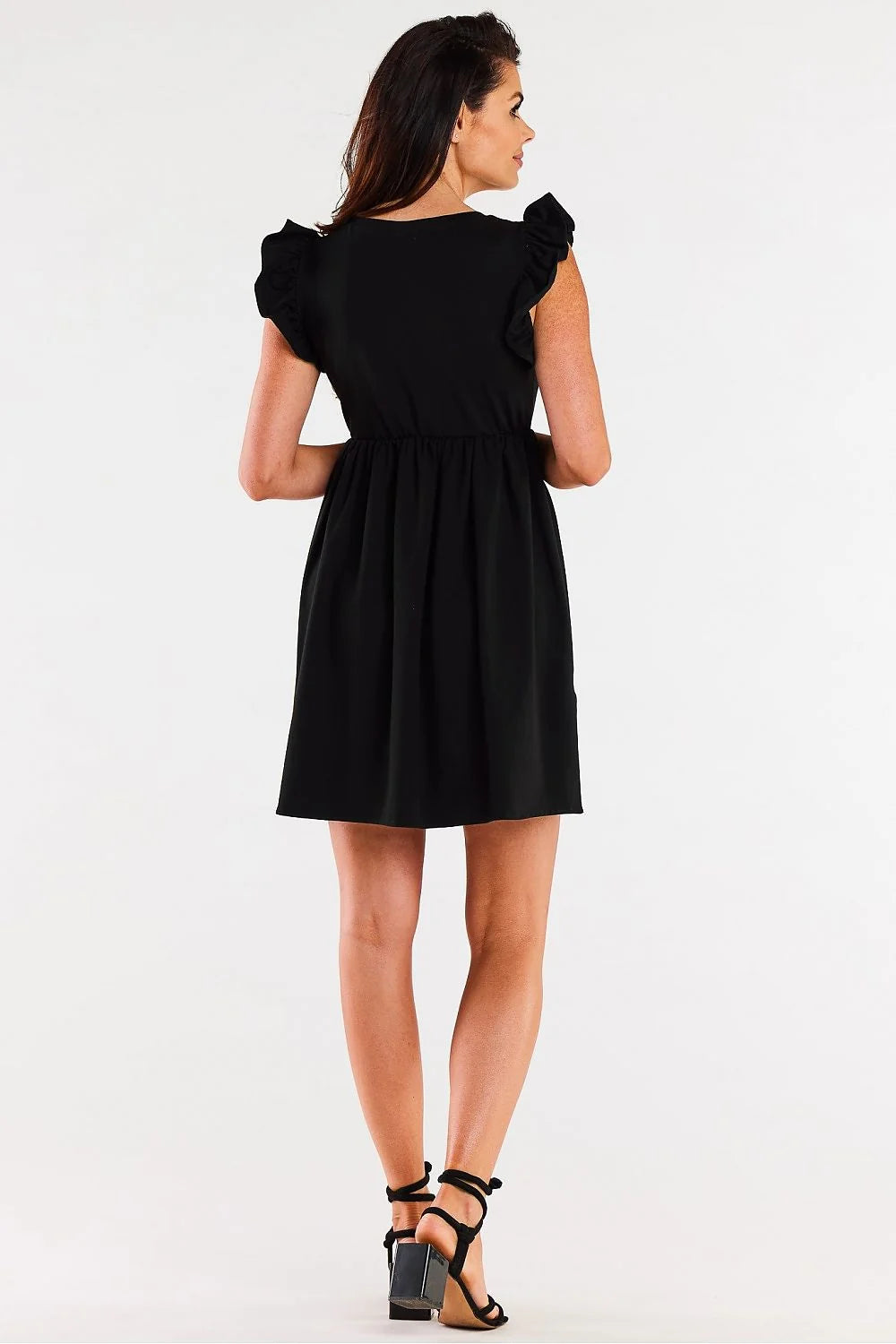 Robe de jour Infinite You mini été empire waist épaules volants coton noir femme taille ajustable occasionnels