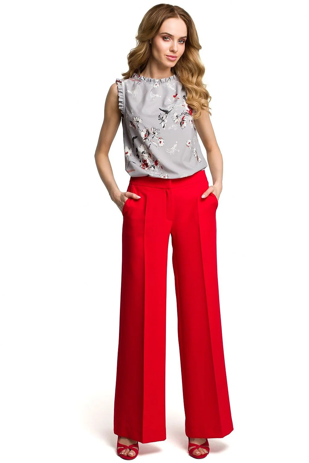 Pantalon large femme en matière fluide rouge élégant moderne pour tenues chics et confortables
