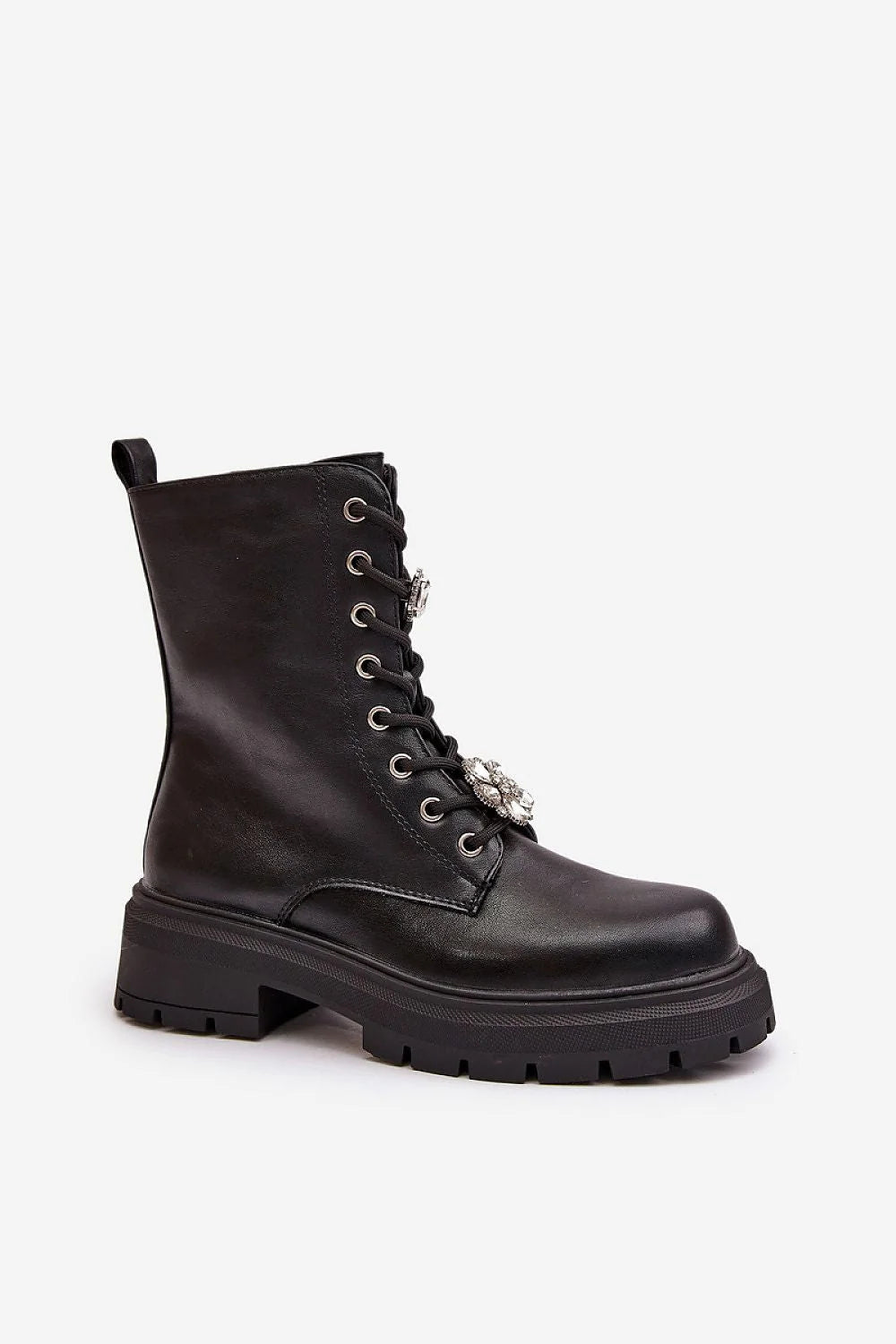 Bottines pour femmes en cuir artificiel noir style combat élégance moderne confort quotidien automne hiver