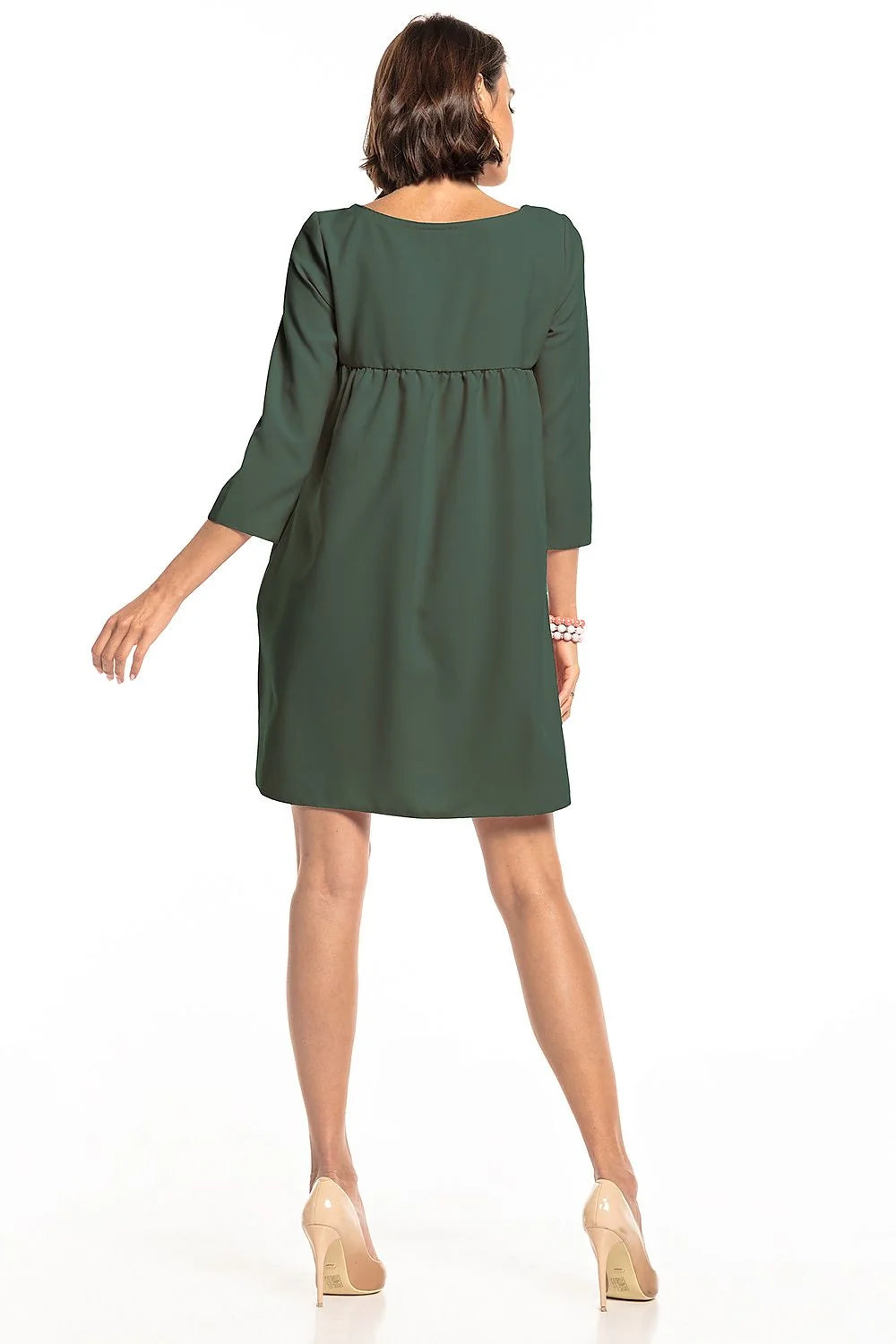 Robe ample polyester vert foncé style trapèze manches trois-quarts élégante chic pour toutes occasions