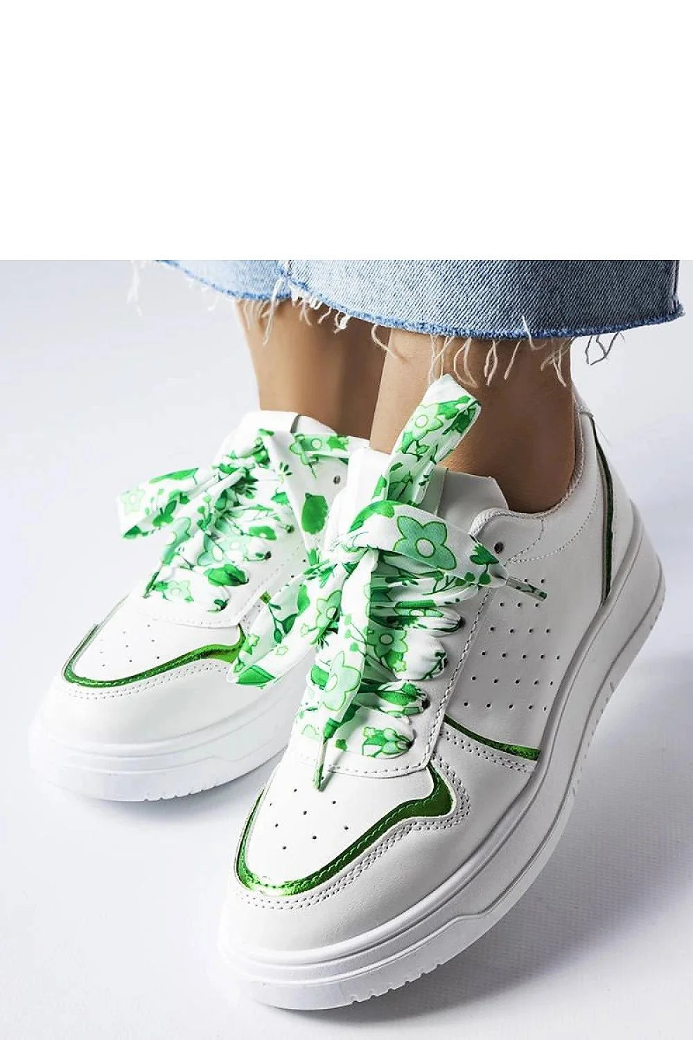Baskets pour femmes design moderne en cuir synthétique blanc lacets floral vert et blanc baskets décontractées été 2023 confort et style