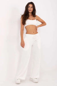 pantalon palazzo large fluide blanc jersey doux taille élastique cordon ajustable poches latérales confort quotidien lounge plage athleisure polyvalent