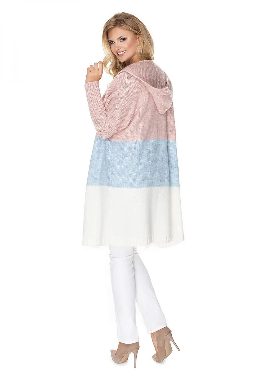 Cardigan tricot en laine coupe ample moderne blocs de couleur pastel pour femmes printemps automne