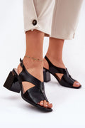 Sandales à talons épaisses élégantes Vinceza cuir artificiel noir brides croisées boucle métallique ornement métallique femmes occasionnels estivales mode