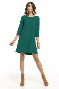 Robe fluide polyester chic vert émeraude manches trois-quarts élégante décontractée pour femmes modernes et tendances