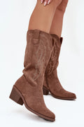 bottes cowboy femme Vinceza ecosuede marron broderies coutures amande talonbloc stable hauteur6cm doublée fermetureéclair mimollet antiderapante légères polyvalentes