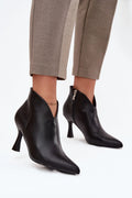bottines simili cuir femme talon fin huit centimètres bouts pointus fermeture éclair tige asymétrique silhouette affinée look moderne chic polyvalentes