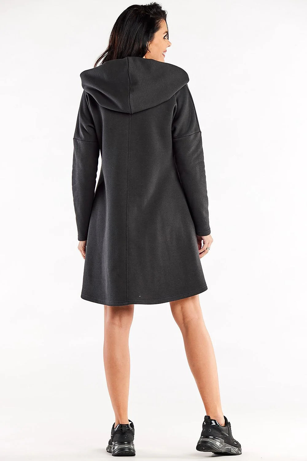 robe pull femme moderne décontractée trapèze capuche manches longues anthracite molleton épais asymétrique mini dos long casual chic chaud confortable