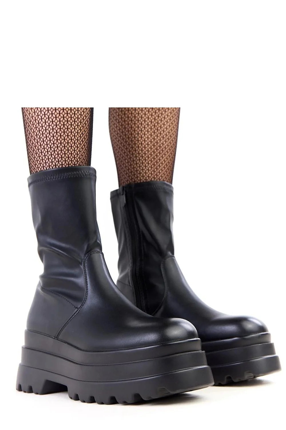 bottines femme plateforme 8cm simili cuir noir bout rond semelle crantée antidérapante fermeture éclair confortable urbaine moderne grunge