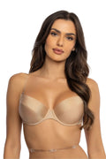 Soutien-gorge sans bretelles push-up mat beige microfibre ajustable femme soutien invisible tenues claires