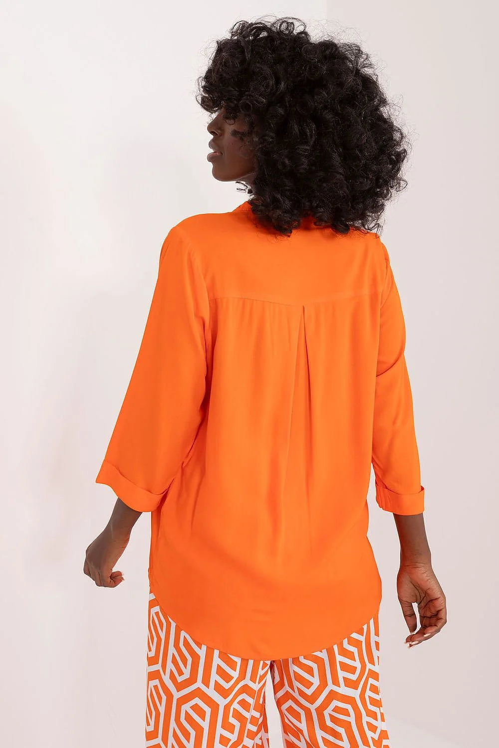 Chemisier Sublevel Femme Manches Longues Reversibles Décolleté en V Viscose Orange Élégant Confortable Tenue Été