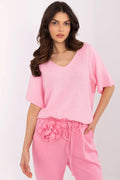 Pull à manches courtes Italia Moda femme coupe ample décolleté en V matière douce confortable style moderne élégant polyvalent