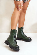 Bottines femmes cuir artificiel vert Chelsea fermeture éclair latérale semelle épaisse crantée taille ajustable style urbain moderne