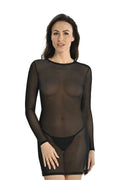 robe lingerie maille noire transparente courte moulante manches longues col rond extensible fine légère sensuelle séduisante confortable polyvalente