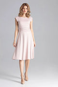 Robe élégante en polyester rose coupe évasée manches courtes pour occasions formelles et bureau