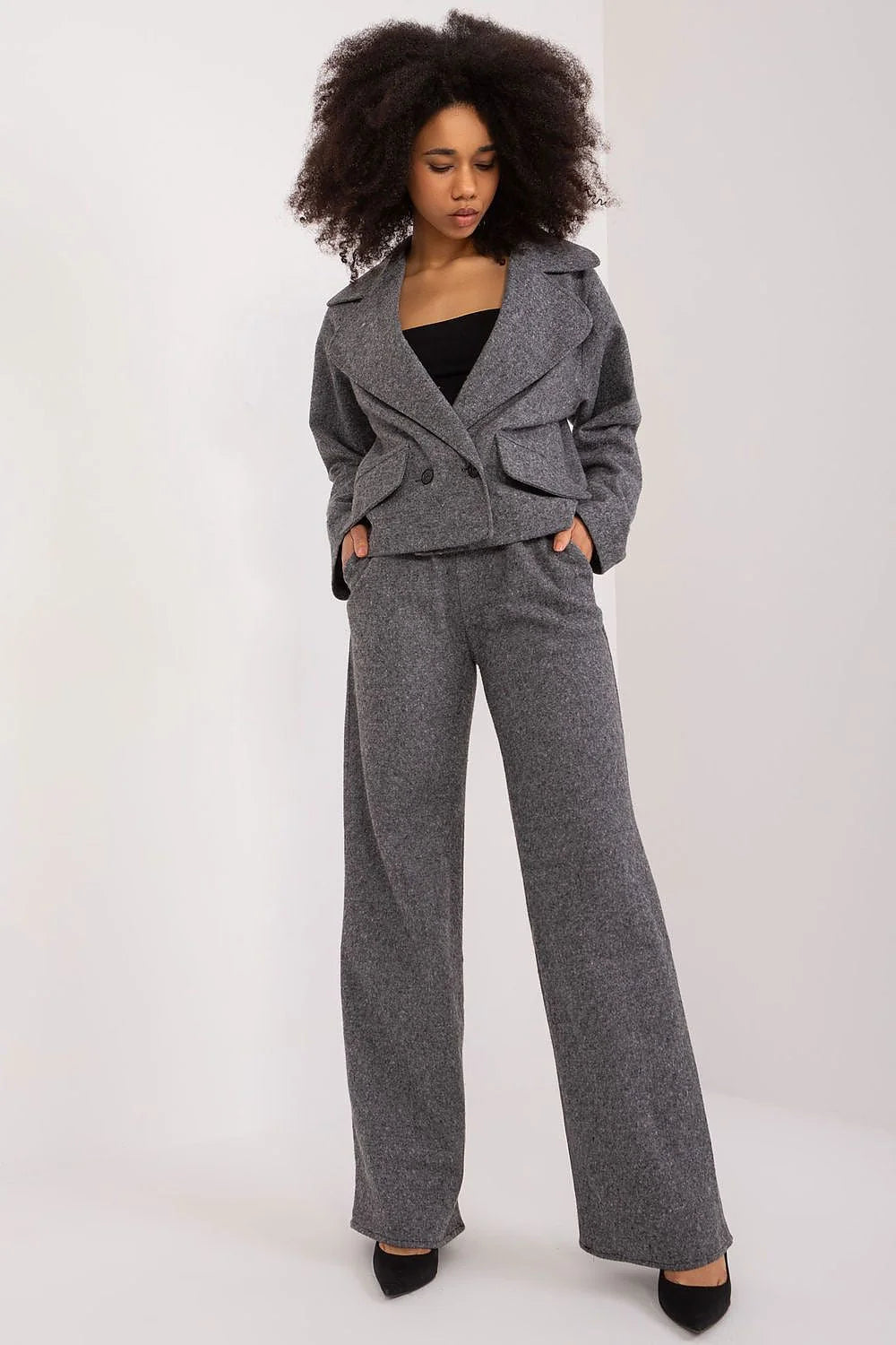 Veste Lakerta élégante pour femme en laine et coton coupe moderne manches longues gris chiné occasion professionnelle