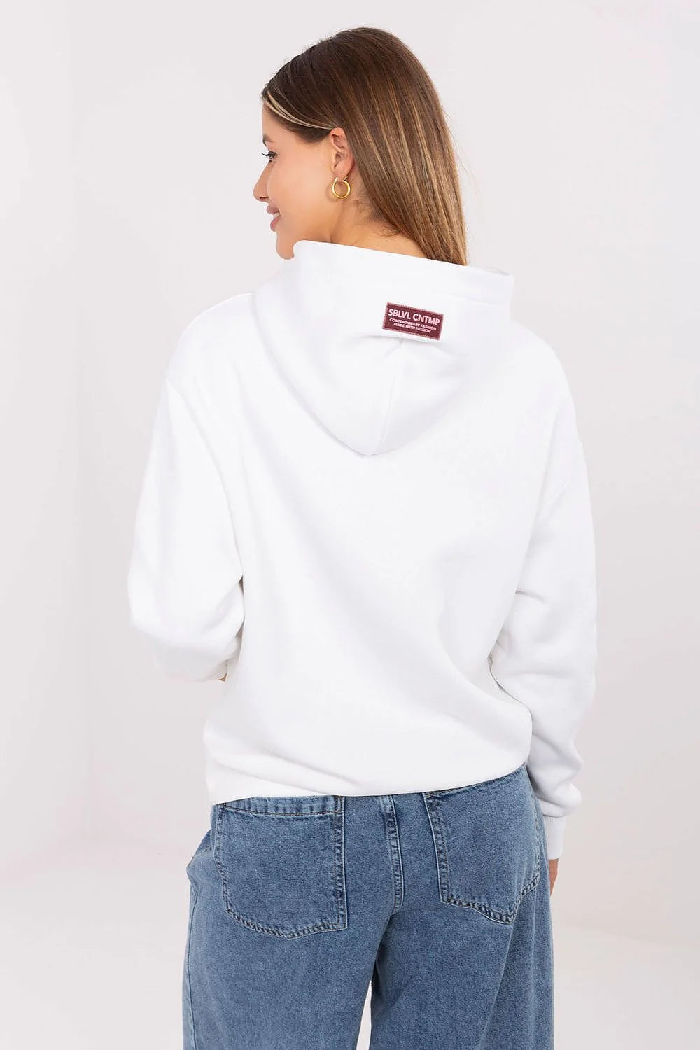 sweatshirt femme blanc capuche sans cordon imprimé STORIES dégradé rose bordeaux coupe relaxed poche kangourou molleton coton doux broderies