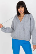 Sweatshirt à capuche pour femme en coton et polyester, style décontracté, couleur grise claire, col en V, manches longues, coupe relaxée, idéal pour quotidien