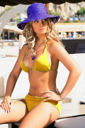 Maillot de bain deux pièces Ewlon bikini jaune chapeau violet femme style classique plage été tendance