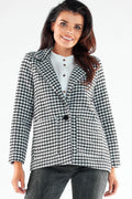 Veste houndstooth classique pour femme en polyester 100% coupe droite bouton central poches carrées doublée Tailles S M L XL