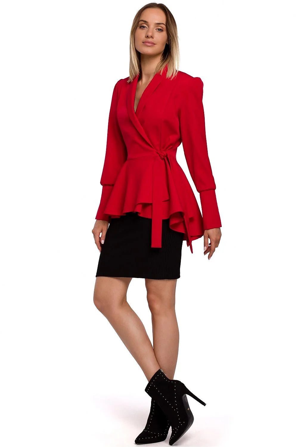 Blazer femme polyester élasthanne chic élégant noir peplum manches longues ajusté professionnel soirée