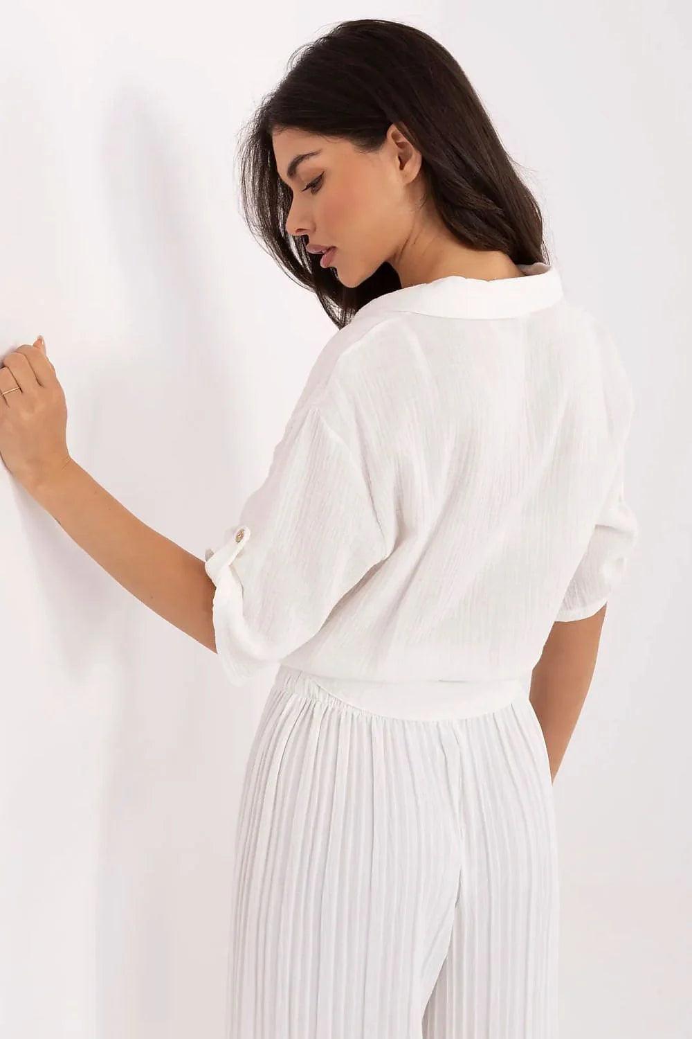 Chemise femme élégante style décontracté coton naturel manches 3/4 longueur courte nœud dos mademoiselle Paris