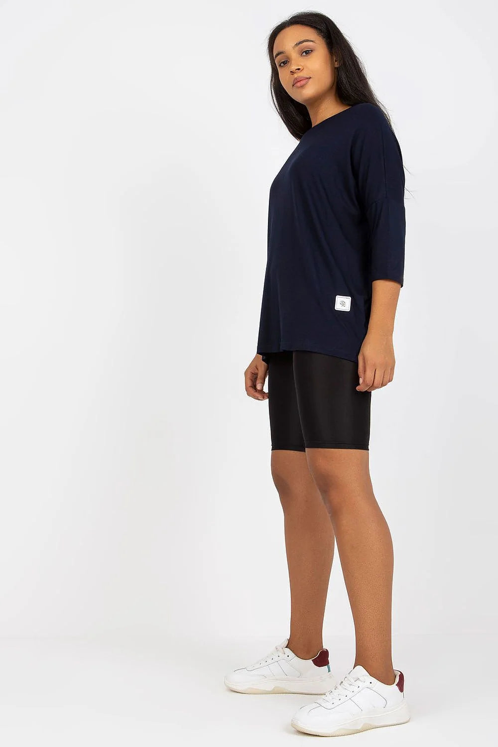 chemisier femme grande taille manches trois quarts encolure bateau coupe loose coton elasthanne noir confortable élégant respirant doux stretch résistant
