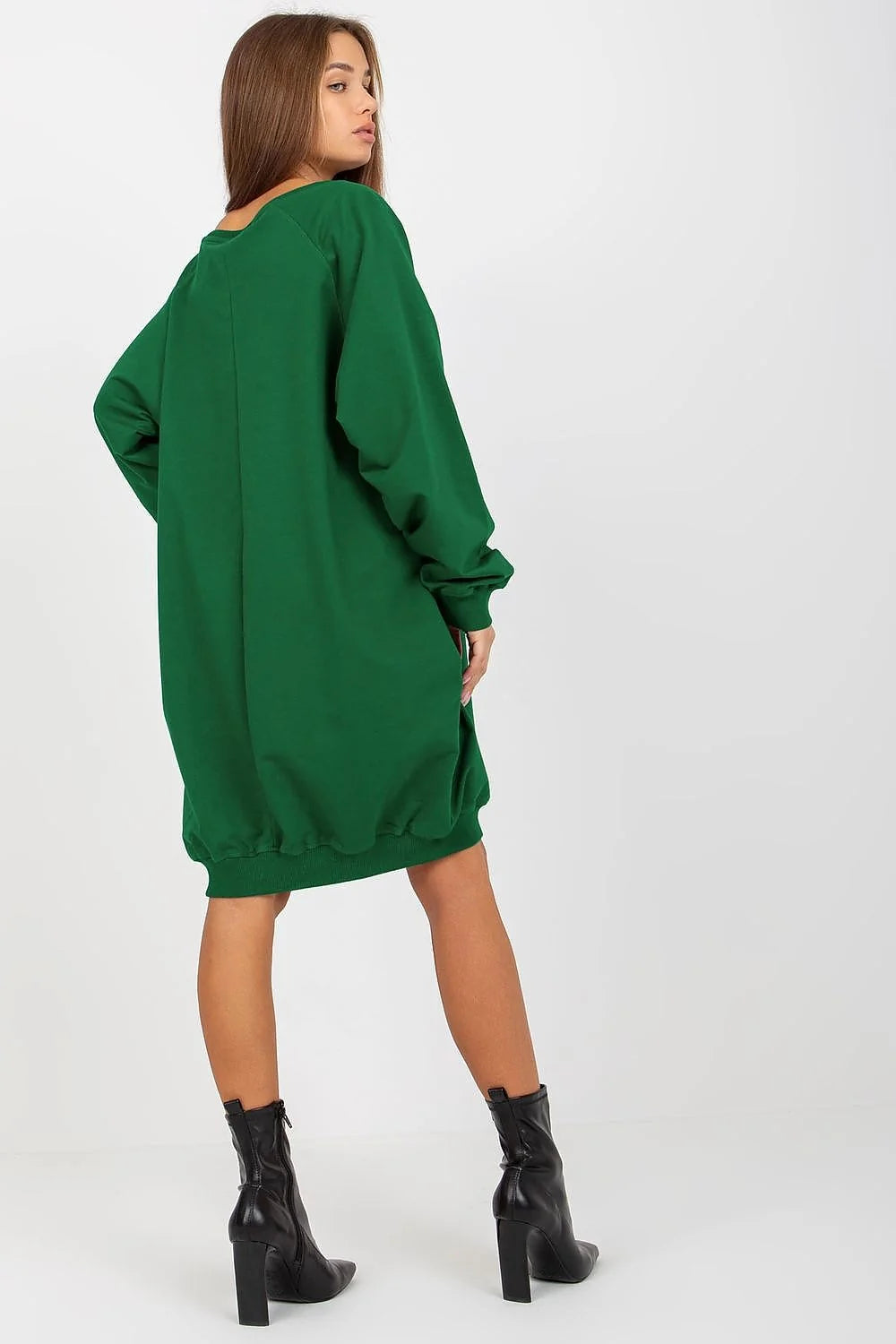 Robe pull décontractée femme style casual chic longueur prolongée motif losange MILANO vert profond manches longues coupe ample