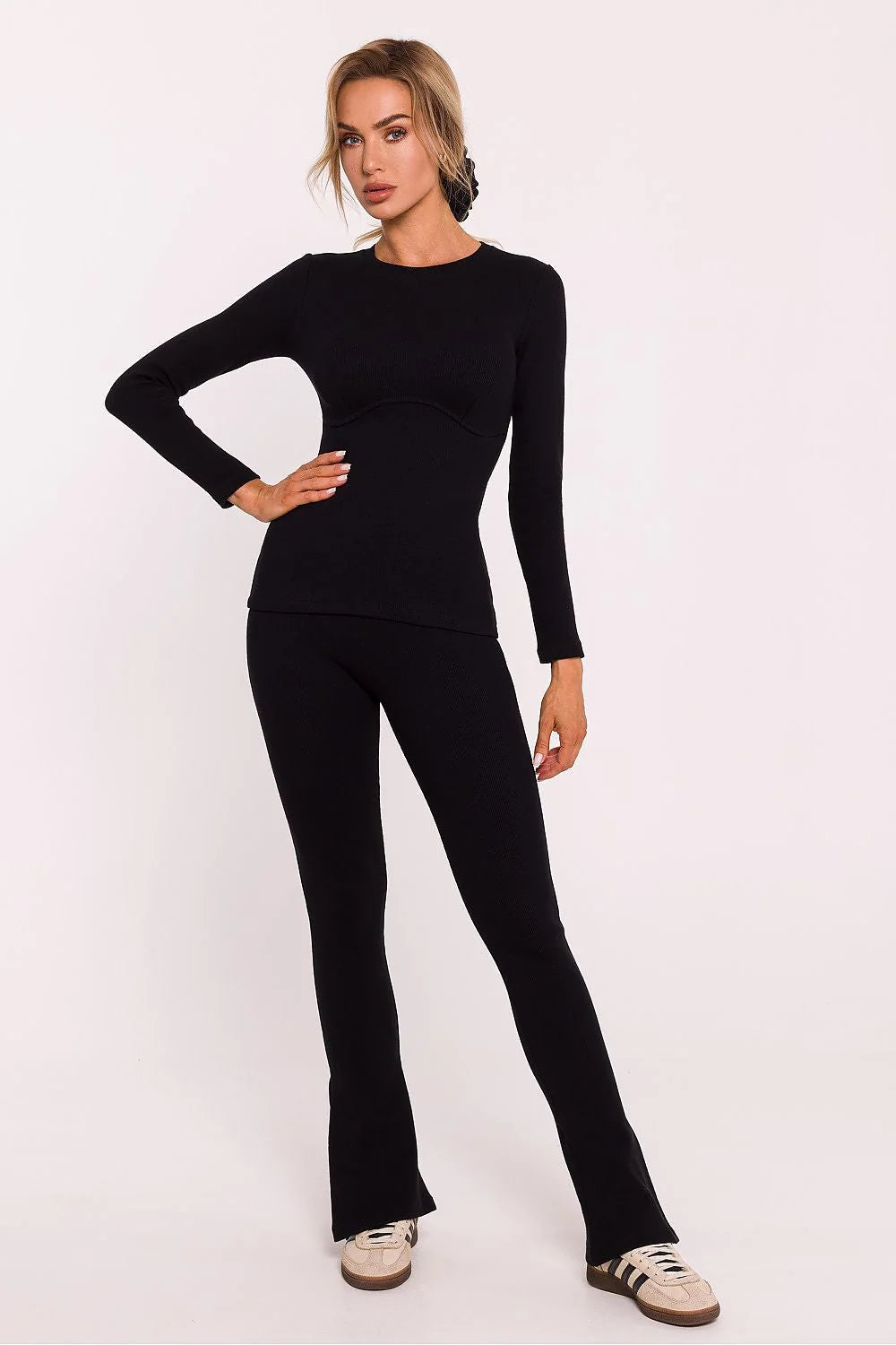 Chemisier Moe Femme Blouse Longue Manches Longues Corset Maille Coton Côtelée Élégance Moderne Occasion Spéciale