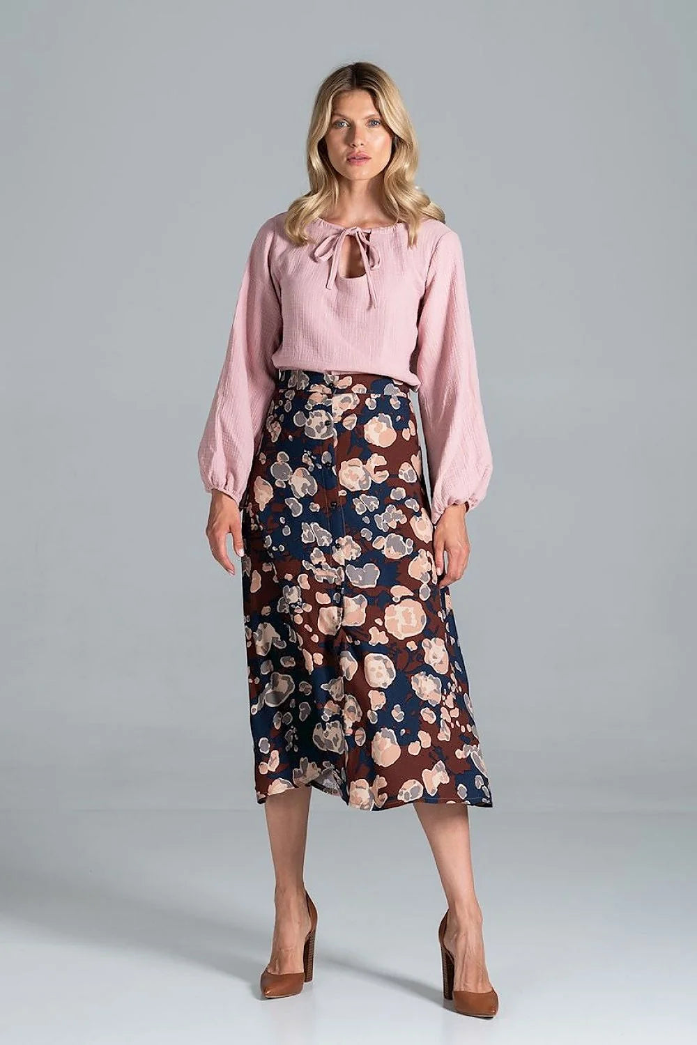 Chemisier Figl viscose fluide élégant manches longues motifs floraux abstraits pour occasions décontractées et formelles