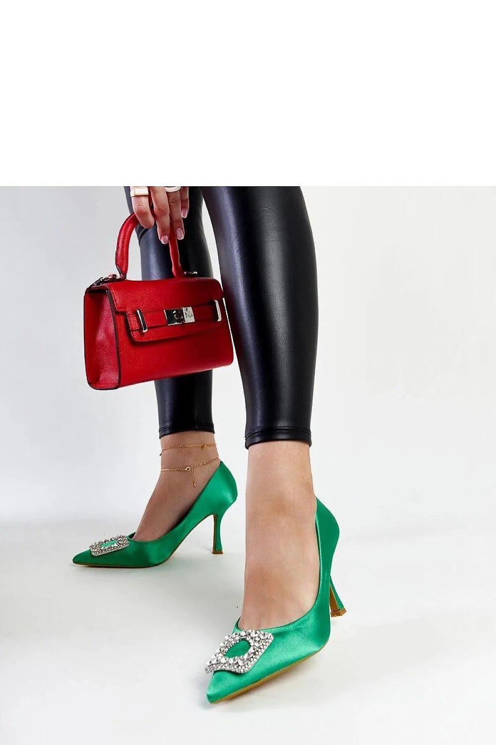 Escarpins à talons hauts Solea en satin vert zircons élégants design sophistiqué pour femmes soirée événement