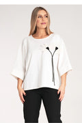 Chemisier Figl féminin élégant décontracté manches trois-quarts fleurs brodées coton élasthanne polyester femme mode été