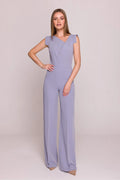 Combinaison Stylove élégante sans manches décolleté asymétrique couleur lavande matière fluide et élastique occasion semi-formelle femmes