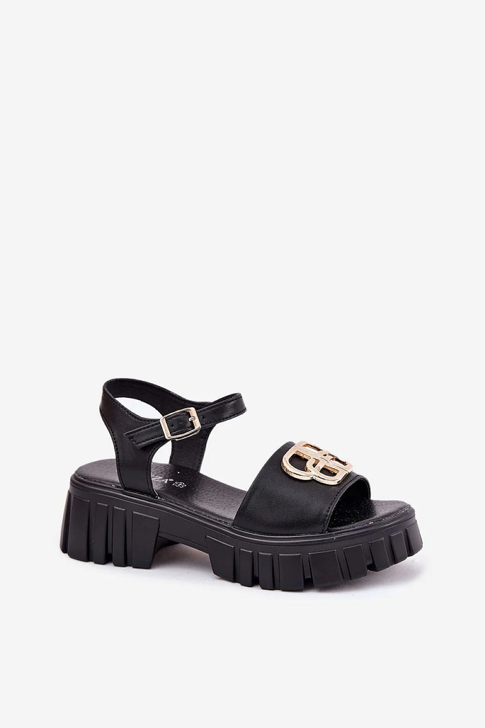 Sandales femmes Vinceza plateforme cuir noir doré style moderne audacieux confort talon plat occasion décontractée semi-formelle