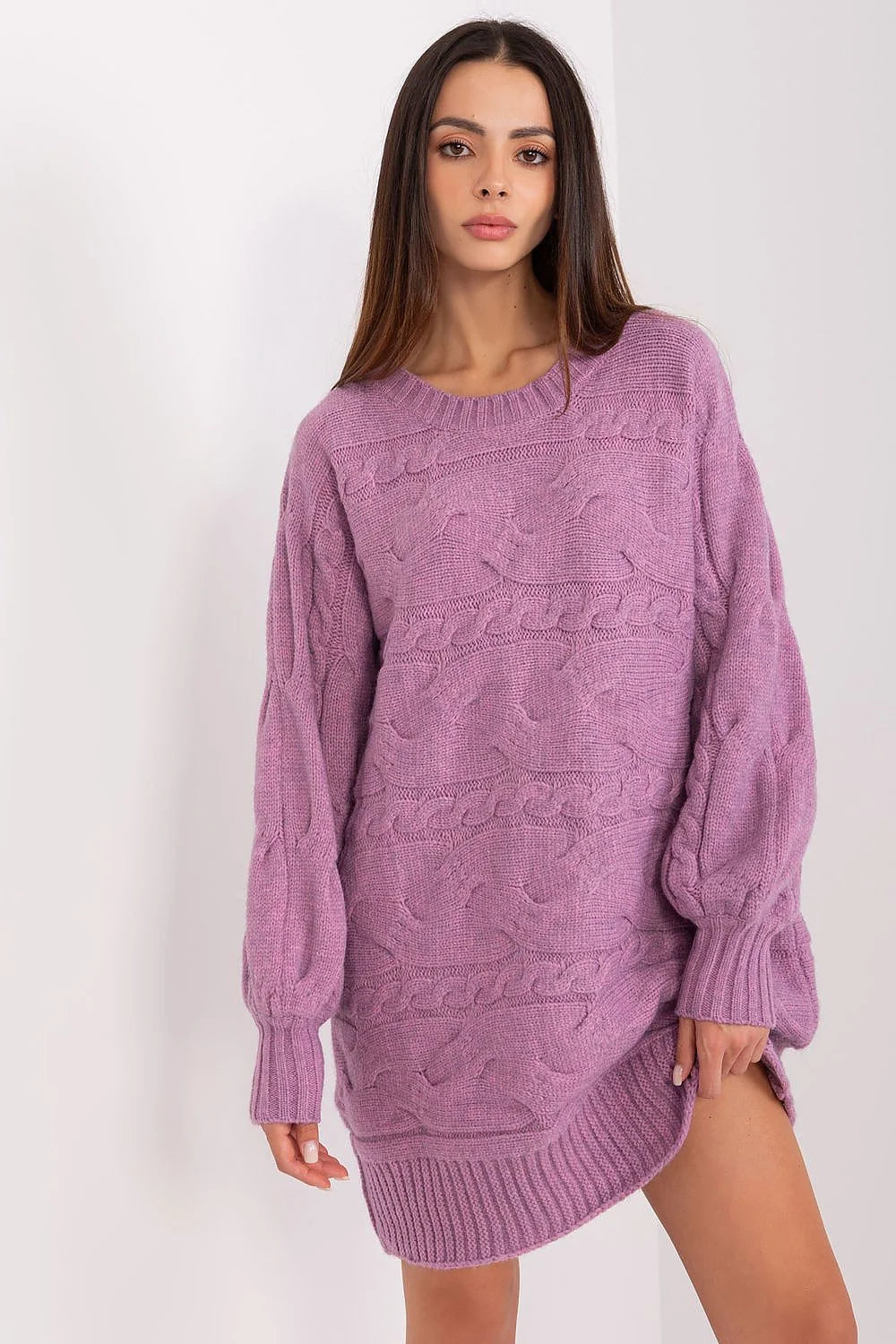 Robe pull femme ample longueur genou maille côtelée manches bouffantes lavage facile robe automne hiver